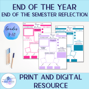 end of the semester reflection handouts